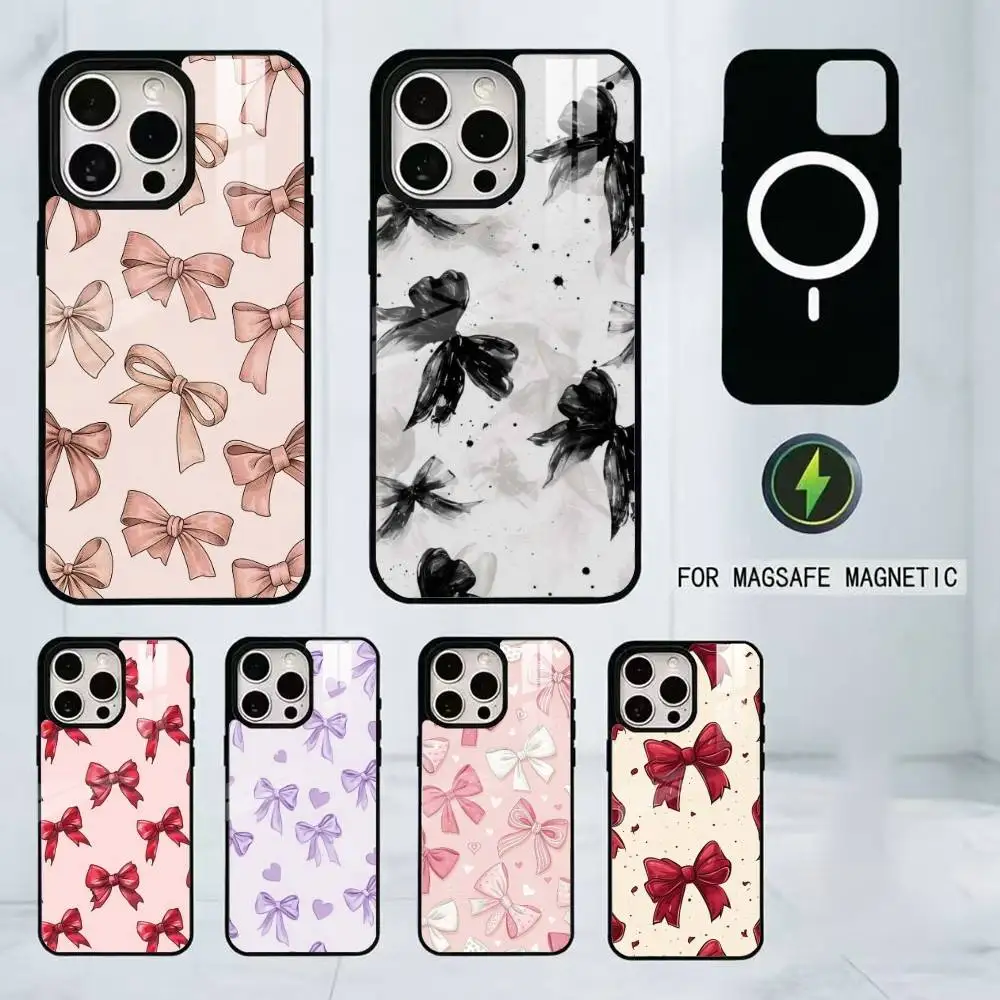 

Fashionable bowknot Phone Case For iPhone17,16,15,14,13,12,11 Plus,Pro Magnetic with Magsafe Wireless Charging