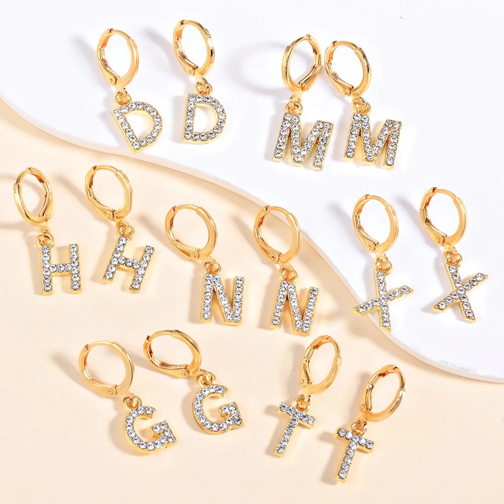 1 Pair Brilliant Rhinestone Alloy Letter Earrings for Women Earrings Jewelry Hanging Earrings Creative Mother Day Jewelry Gift