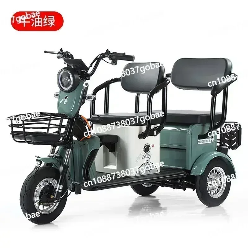 Electric Tricycle Leisure Adult Home Pick-up and Drop-off Children Passenger and Cargo Dual-purpose Double-row Seat Battery Car