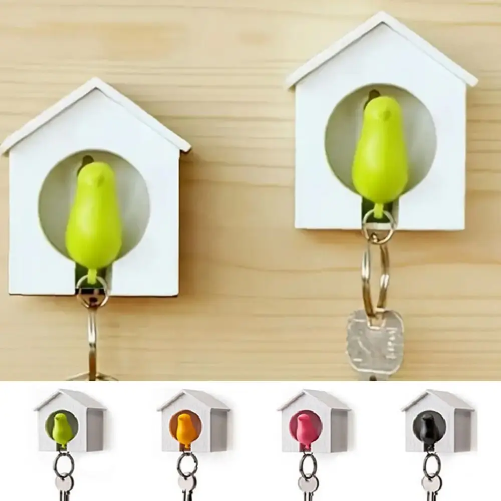 Cute Plastic Sparrow Key Holder Birdhouse Shape Decorative Sparrow House Keychain Bird Whistle Wall Mounted Key Hanger Wall