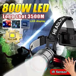 9900000 루멘 LED 센서 램프, 형광 램프 손전등, 줌 Ip68 방수 램프, 캠핑, 사냥용, 800w