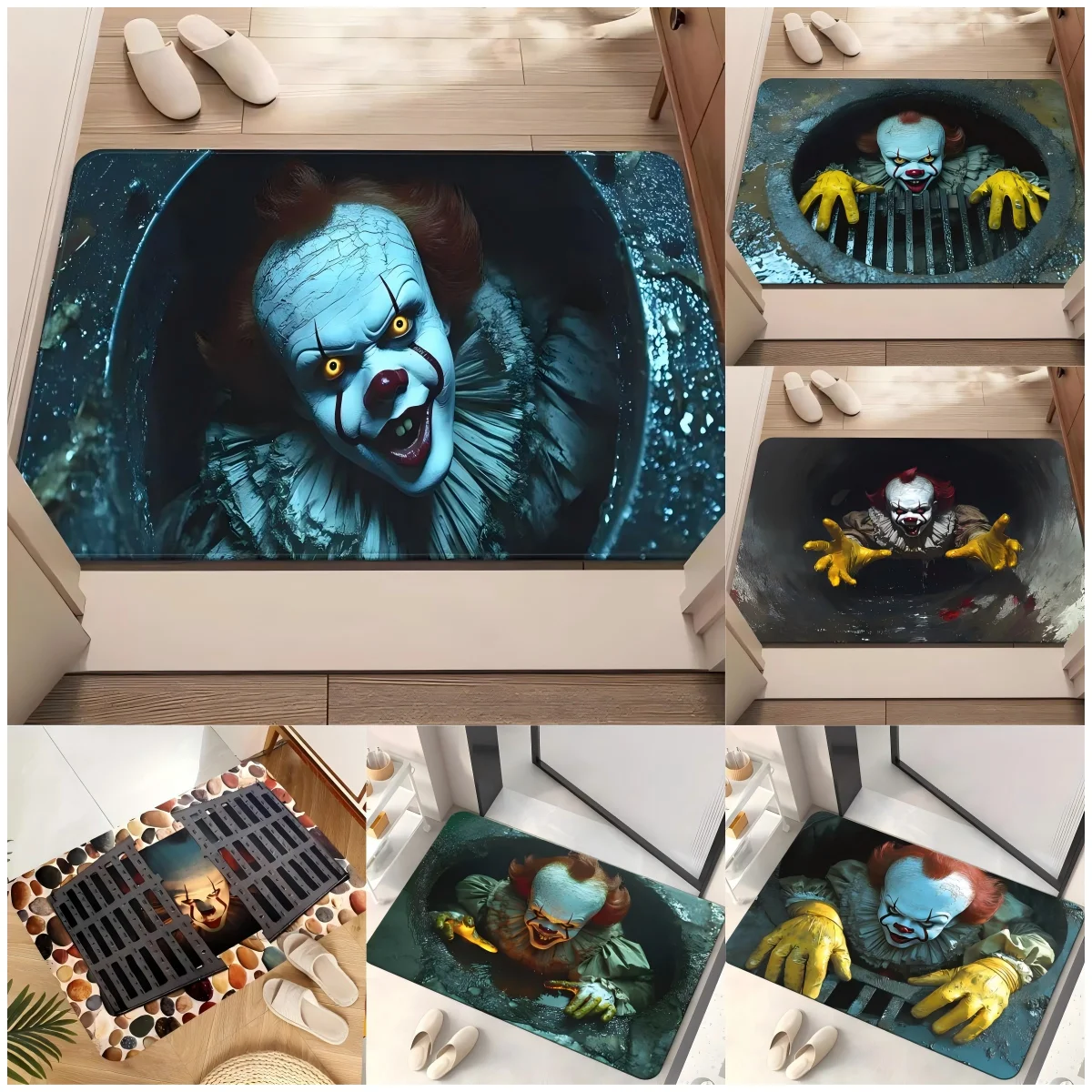 VIKAMA Halloween Manhole Cover Clown Rug, Soft Non-Slip Festive Decorative Doormat, Indoor/Outdoor Entrance Mat for Home Décor