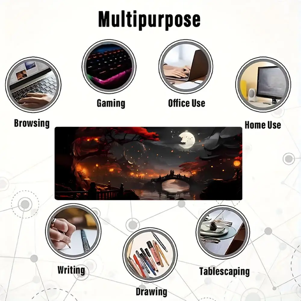 Grande tapete de mouse para jogos de paisagem, padrão de design de paisagem, teclado de mesa, bordas costuradas, perfeito para escritório e jogos