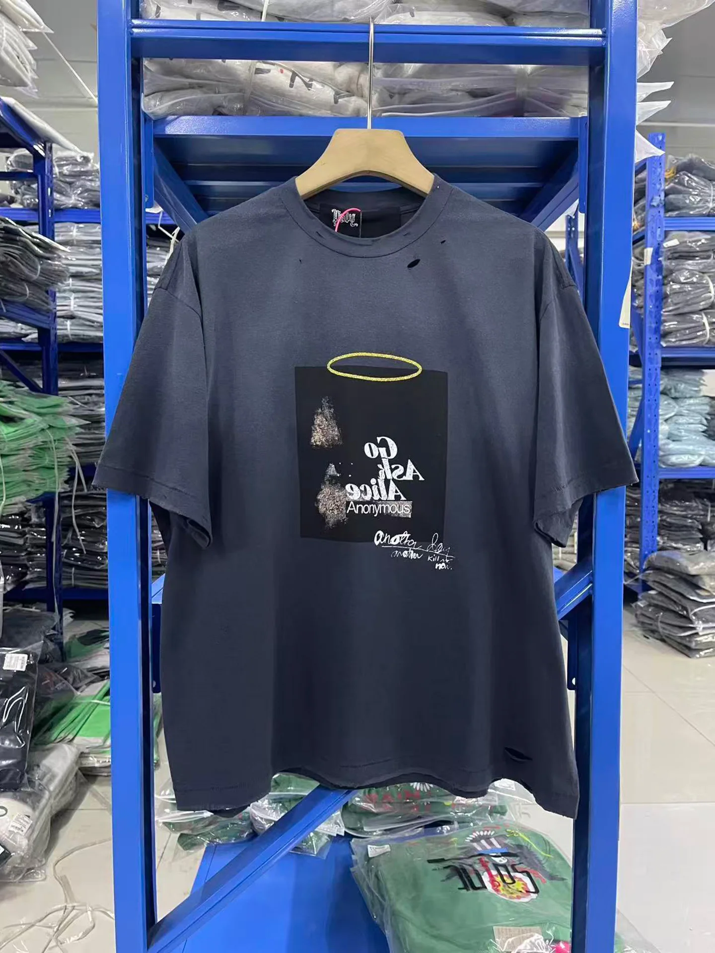 

Washed Heavy Print Loose Short Sleeve T-Shirt Letter Playful Casual Cotton Breathable Summer Tee for Men And Women