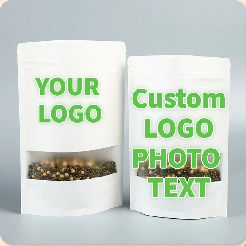 Белая бумага с матовым окном и застежкой-молнией, пакеты-стойки, закрывающиеся кофейные хлопья, кухонные специи, термосвариваемые упаковочные пакеты