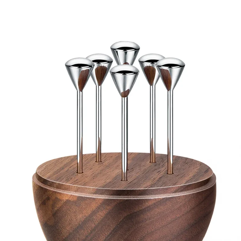 Stainless Steel Luxury Toothpick Holder Decorative Toothpick with Walnut Base for Table Decoration Home Decor Party Bar