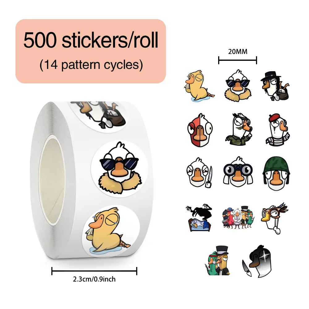500pcs/Roll Goose Goose Duck Game Cartoon Sticker DIY Skateboard Laptop Guitar Phone Car Seal Label Decals Decoration