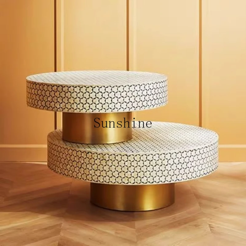 

American artificial hand-painted coffee table Nordic light luxury neoclassical quality round coffee table