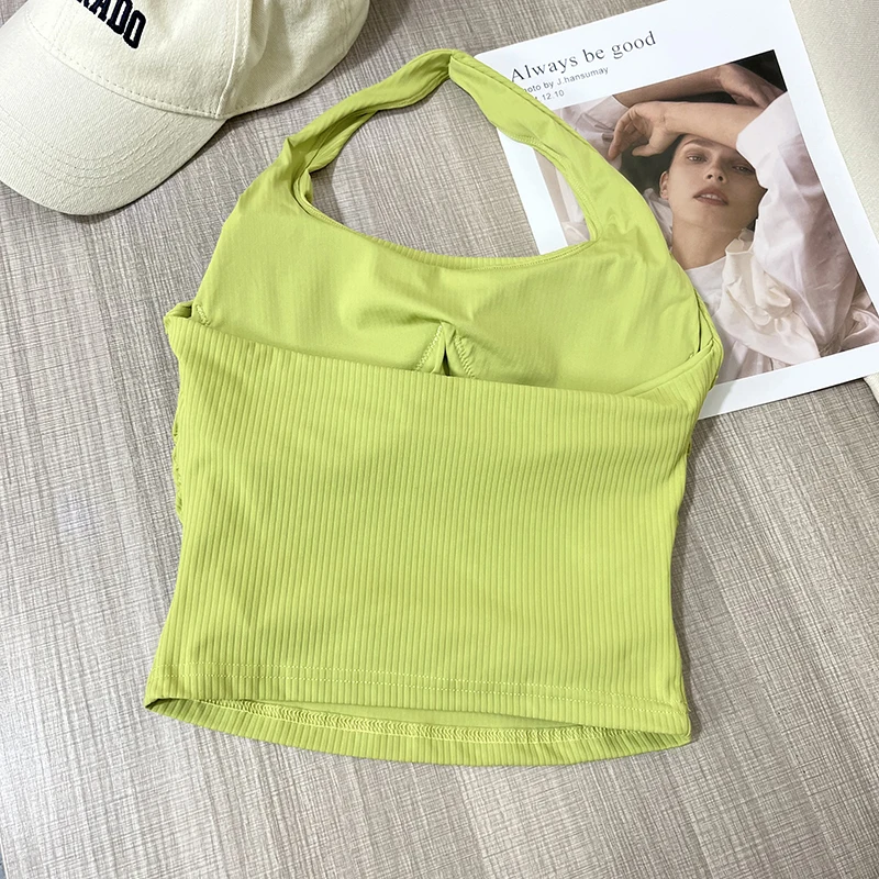 Nahtloses Damen-Sporttop mit Neckholder-Ausschnitt, einteiliger Beauty-Back-Sport-BH, kleiner Träger-BH, Yoga-Oberteil mit Brustpolster – Detail 5