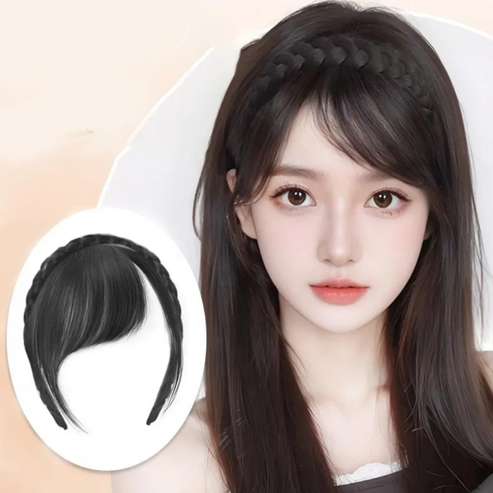 Synthetic Wigs Simulated Invisable Forehead Skew Bangs Hairband Women Natural Twisted Braids Fake Bangs Headband