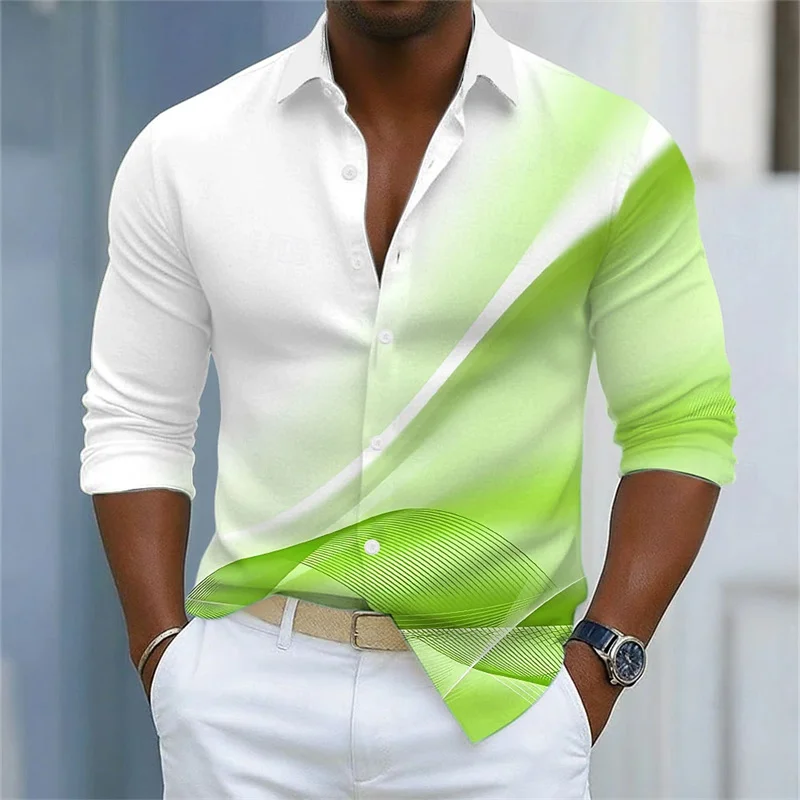 Men's Shirt Gradient Striped Long Sleeved Shirt Casual Business Collar Shirt Spring and Autumn New Trend Men's Top image 5