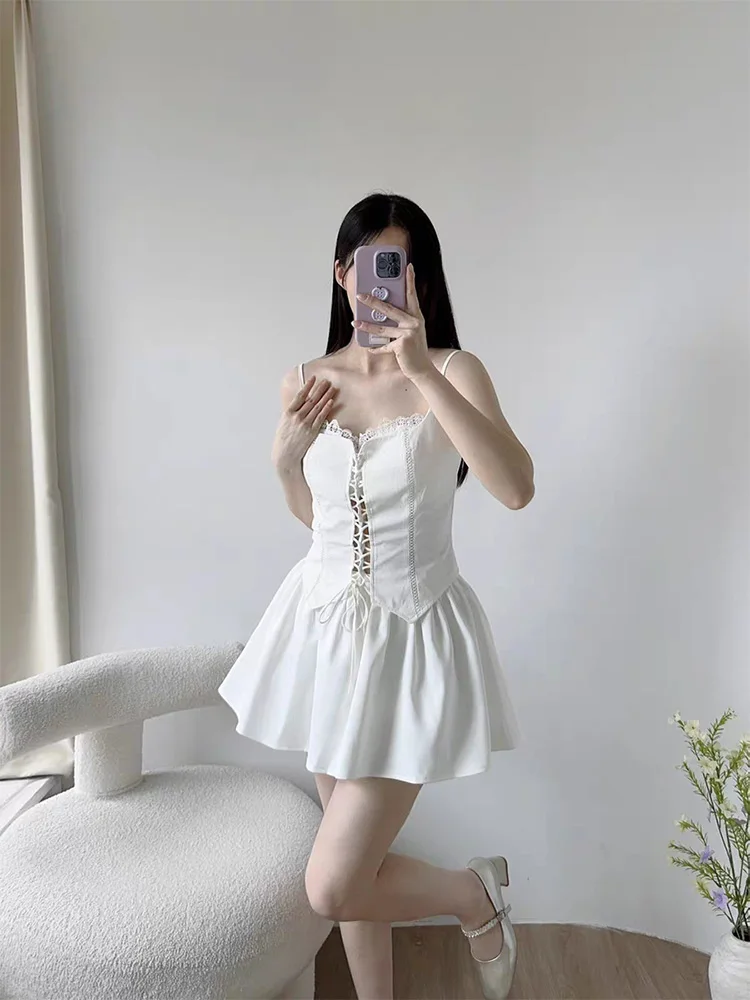 

White Pure Desire Sexy Strapl Bra Top And ort Skirt Set Women's Faion Spring Summer Outfit V-ne ort Sve Set