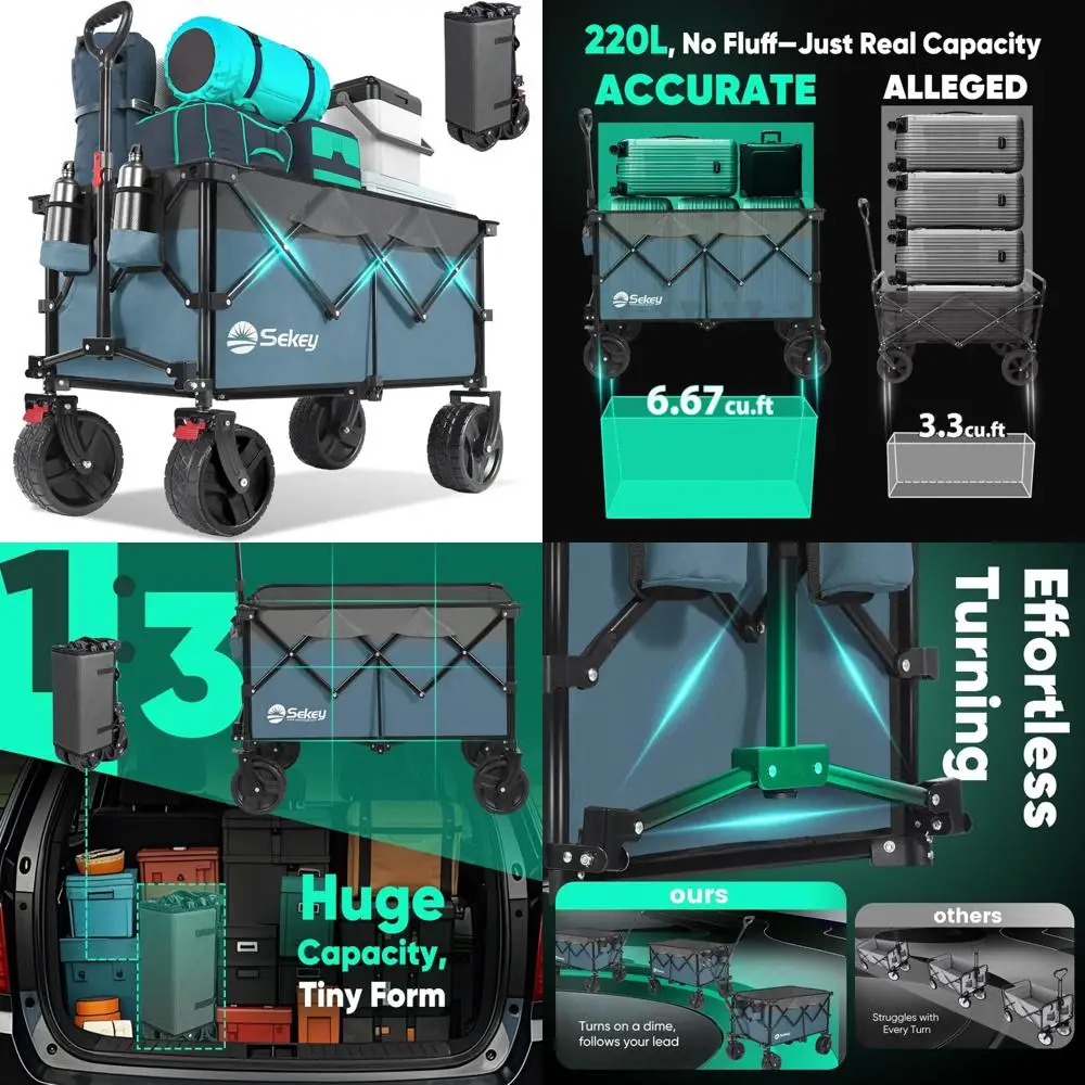 

All-Terrain Folding Heavy-Duty Utility Wagon Cart with Large Beach Wheels for Camping and Outdoor Adventures