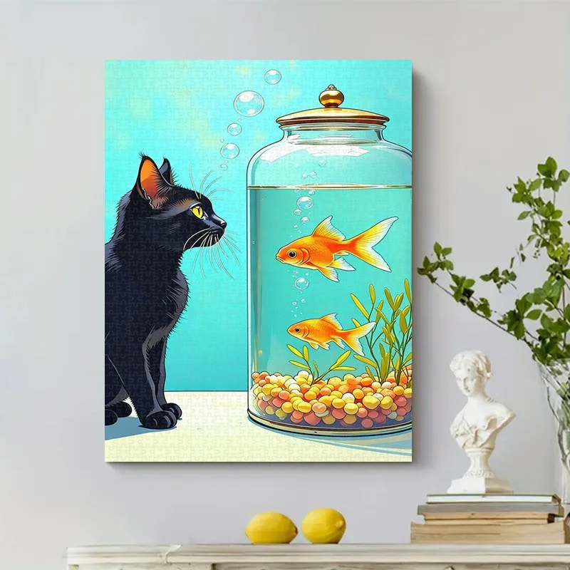 1000pcs Black Cat & Goldfish Puzzle - -Scale Challenge with Cute Feline & Fish Pieces, Premium Cardboard Brain- for s & Famili