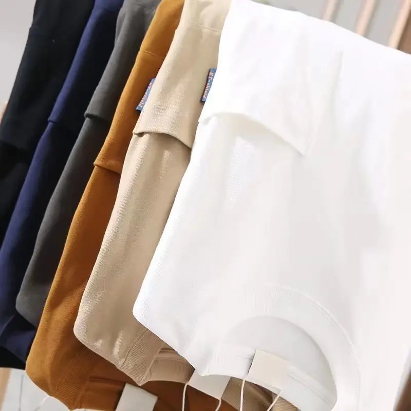 T-shirt a maniche lunghe tascabile basic in stile giapponese per uomo Nuovo pullover in cotone 100% allentato Top Camicie base per coppia primavera autunno