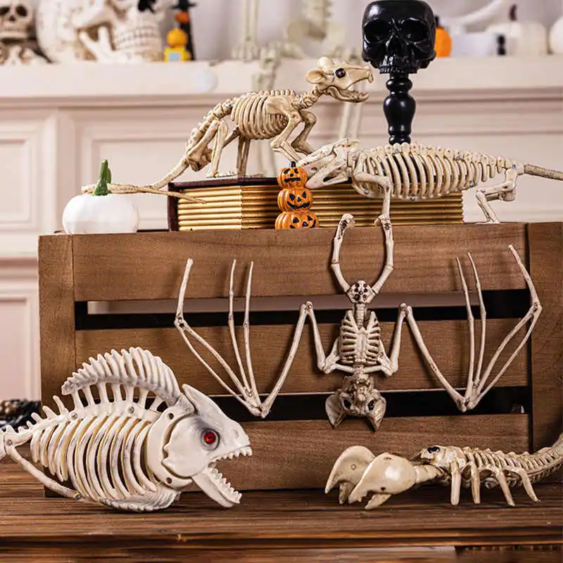 Animal Skeleton Bone Figurine Terrible Spider Bird Skull Statues Sculptures Hallowee Ornament Home Decoration Desk Accessories