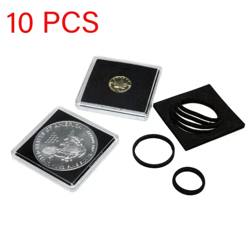 10PCS 16mm-40mm Plastic Square Coin Holder Capsules Container Coin Transparent Gaine Small Round Coin Collection Boxes Display