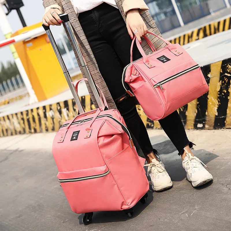 Fashion Trolley Backpack carry on Luggage Bags Women Rolling Wheeled Backpacks Trolley bag with wheels Oxford Travel Suitcase