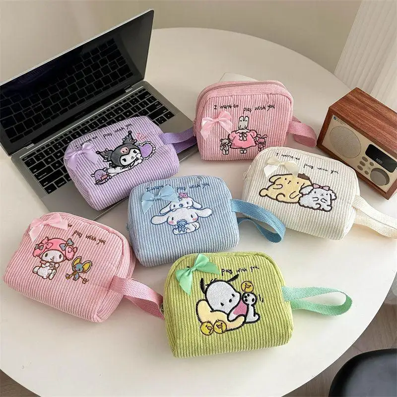 Cartoon Sanrioed Kuromi My Melody Pochacco Cinnamoroll Handless Coin Purse Large Capacity Key Bag Portable Women's Makeup Bag