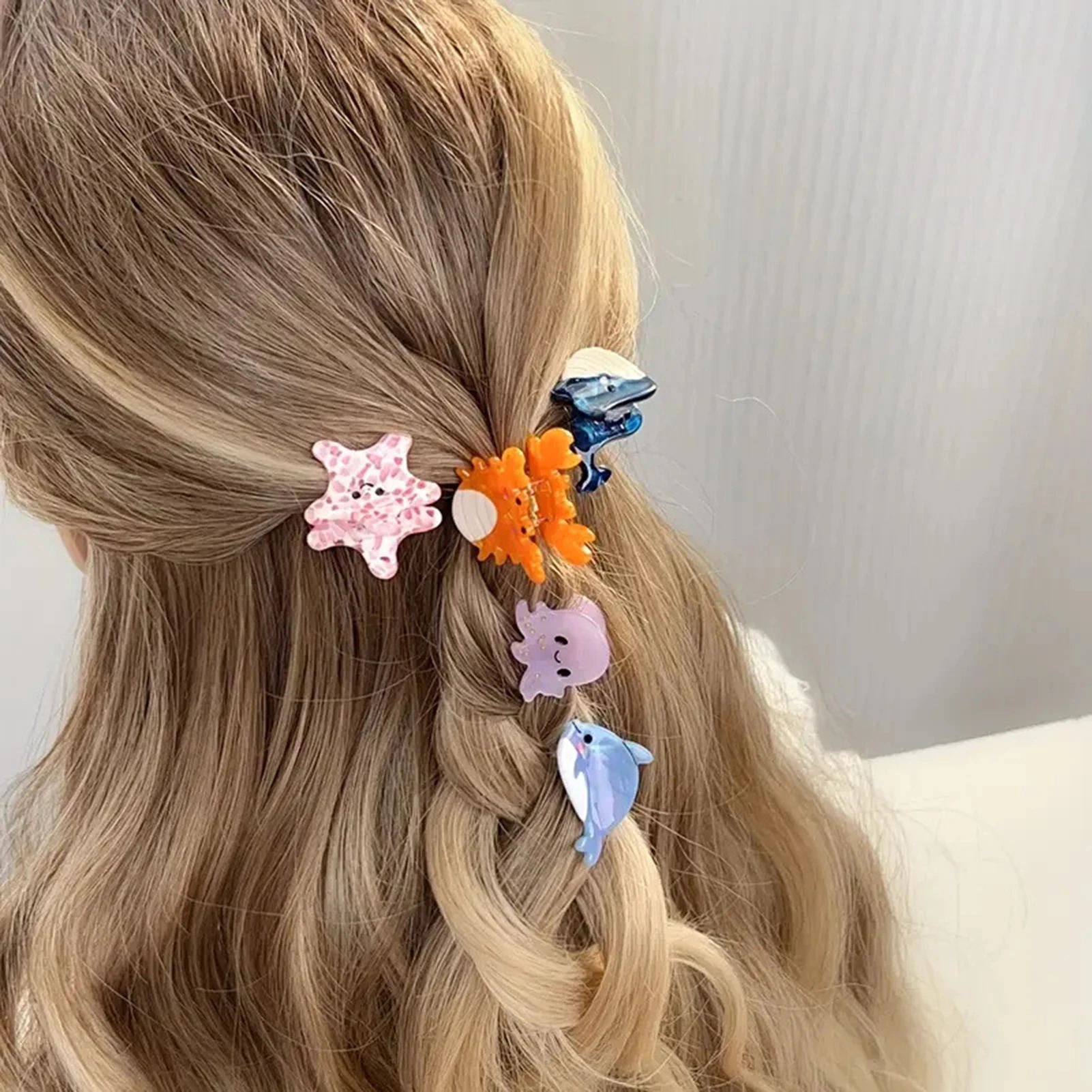 

Kawaii Ocean Element Hairpin Claw Mini Cartoon DolphinCrabWhaleOctopus Shaped Hair Clip Lovely Hair Decor Accessories 1pc