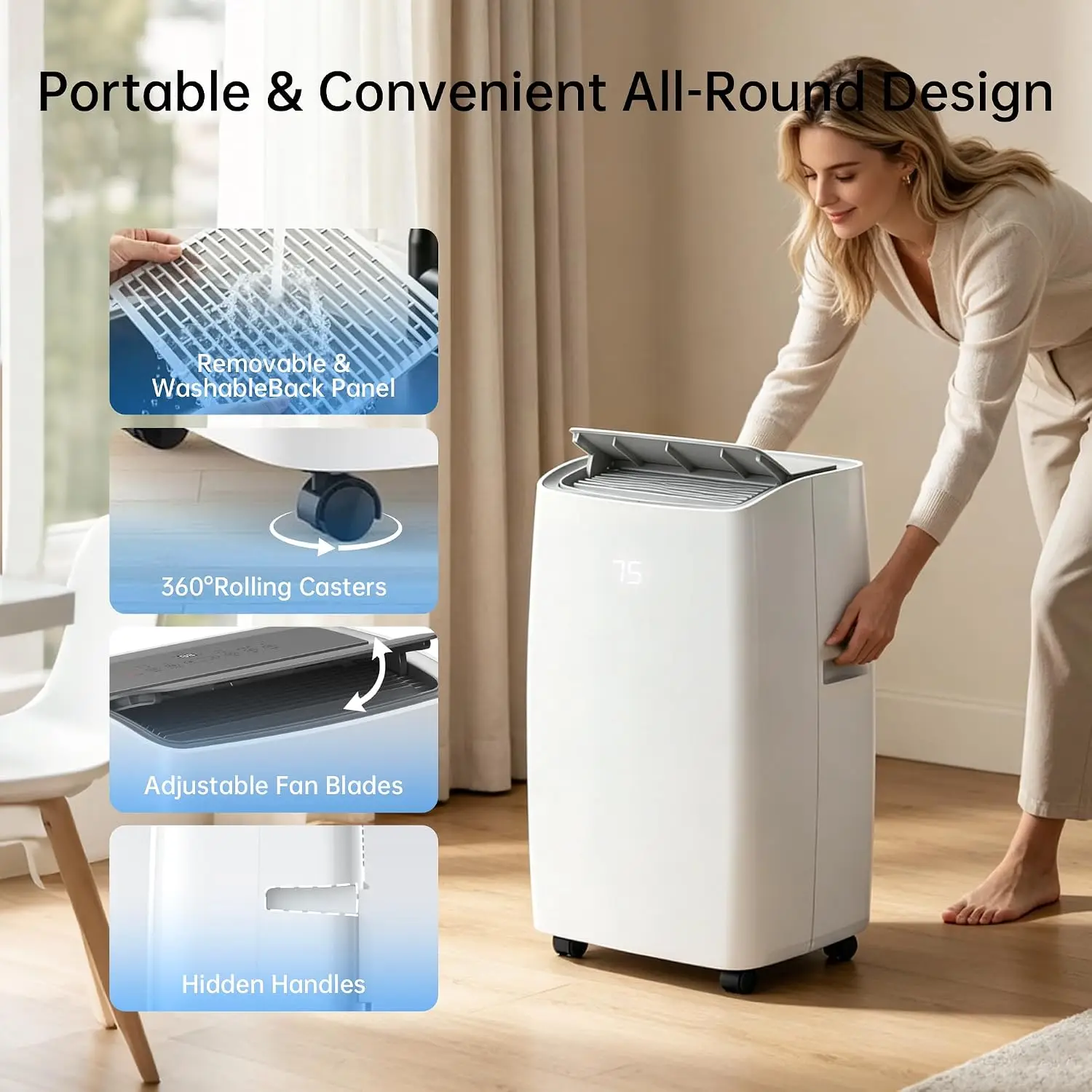 14000 BTU Freestanding Portable AC, Cools 700 Sq.Ft with Dehumidifier & Fan, Custom