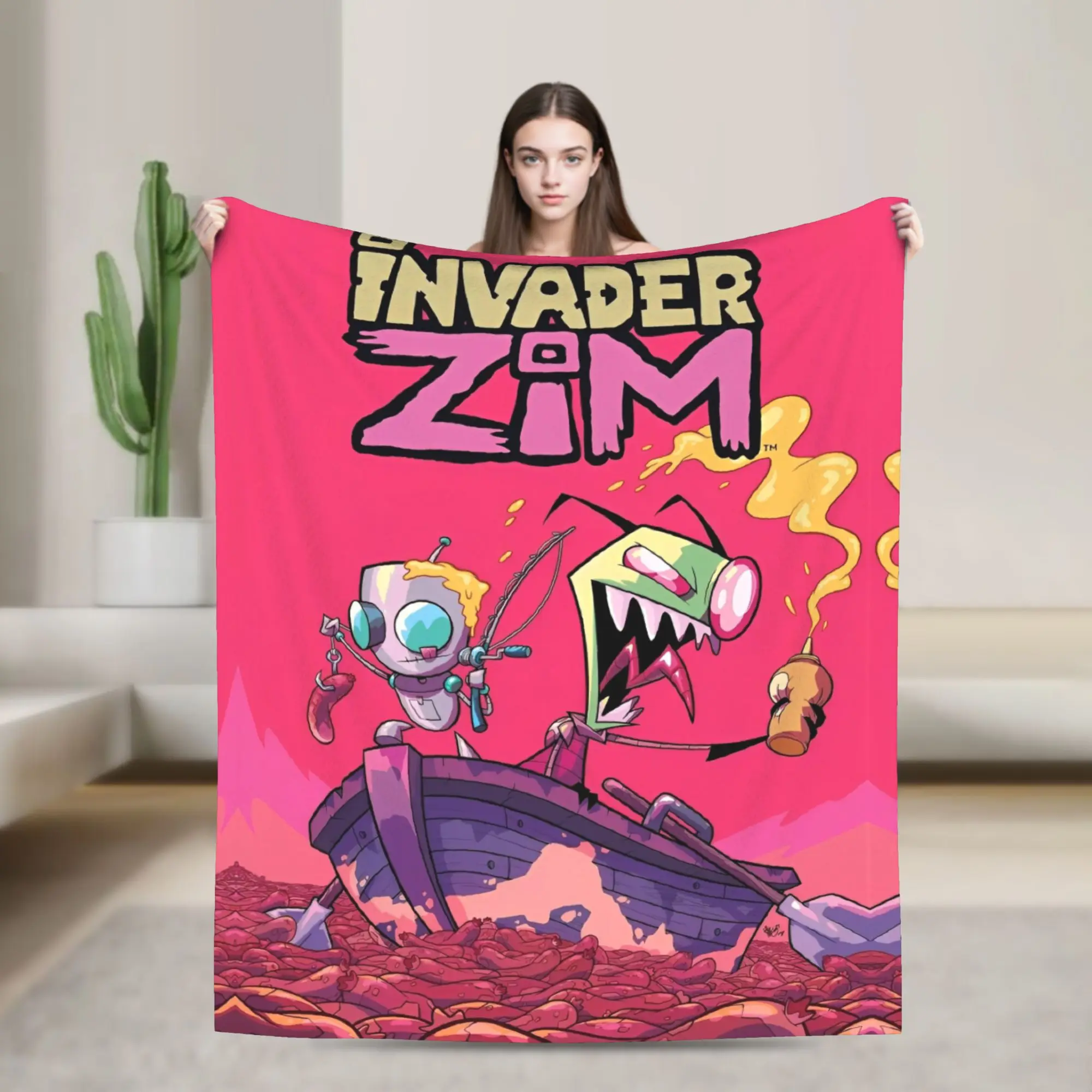 

Cartoon Dark Comedy Invader Zim Blanket Cover Plush Throw Blanket Bedroom Sofa Decoration Ultra-Soft Warm Bedsprea