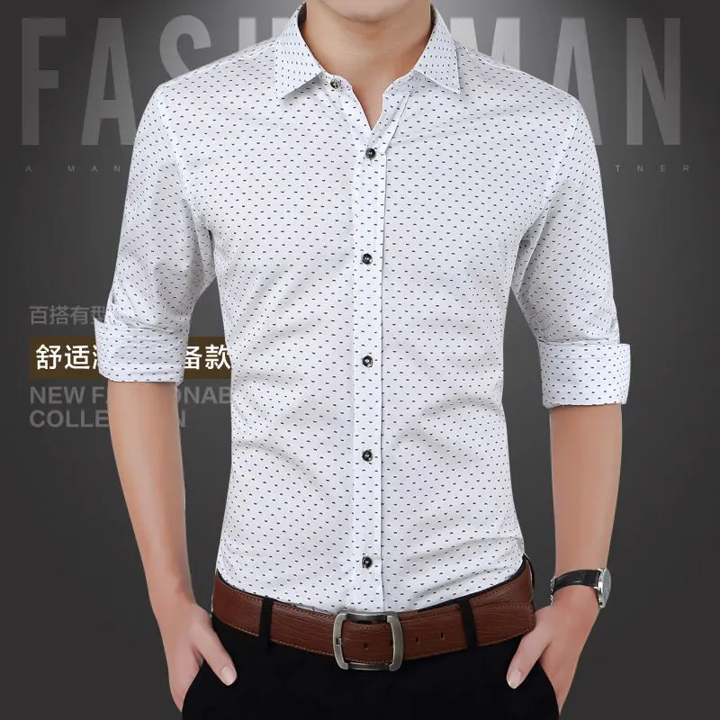 Stylish Printed Slim Shirts Business Casual Single-breasted Men\'s Clothing Turn-down Collar Spring Autumn New Long Sleeve Shirts