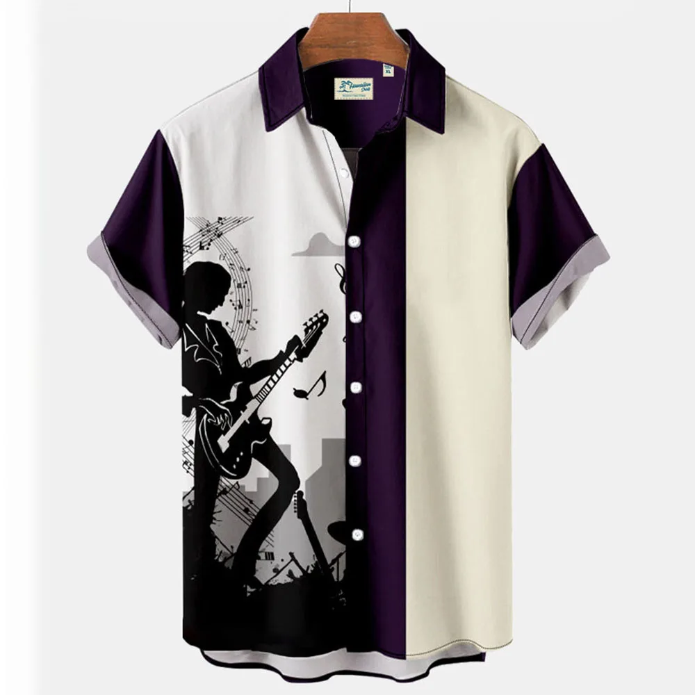 Camisa hawaiana de manga corta para hombre y mujer, camisa con estampado de notas musicales, ropa informal de gran tamaño para viajes en la playa,