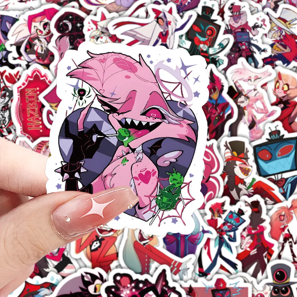 10/60 قطعة فندق Hazbin الرسوم المتحركة الكرتون ملصقات مقاومة للماء الديكور دفتر المحمول الغيتار حقيبة كوب ماء الكتابة على الجدران اللعب