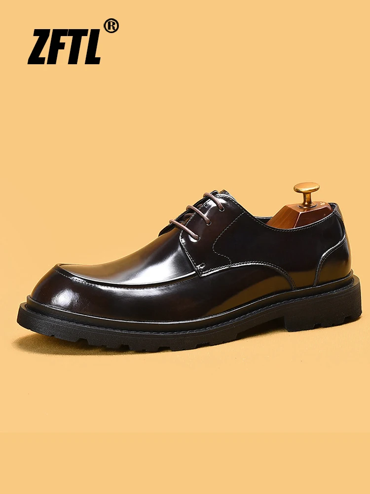 

ZFTL Men's Casual shoes Genuine Leather British Business shoes Man Lace up Shoes Height increasing shoes Fashoin Glossy leather