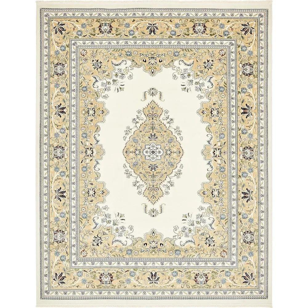 

Narenj Collection Classic Traditional Medallion Textured Design Area Rug, 8' x 10' Rectangle, Cream/Blue