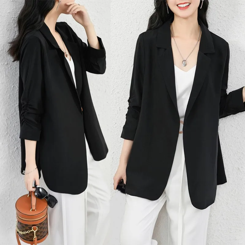 MODX-Women\'s Thin Black Open Blazer Draping Sense of Professional Wear Sunscreen Temperament Goddess Model Summer New Hot 2024