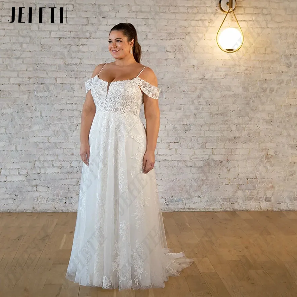 JEHETH Civil Wedding Dress Plus Size Woman Off Shoulder Backless Bride Gowns Lace Applique A-Line Tulle 2023 vestidos de novia