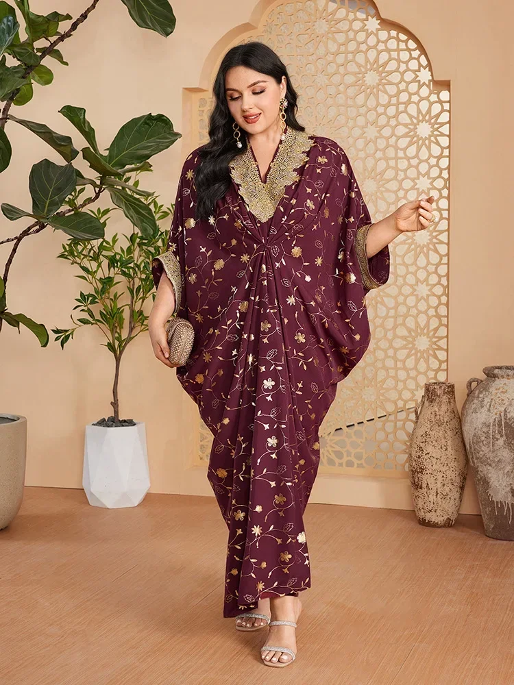 

Fashion Dubai Arabic Print Maxi Dress Plus Size Turkey Abaya Farasha Muslim Loose Kaftan Islam Clothing Robe Party Gown Caftan