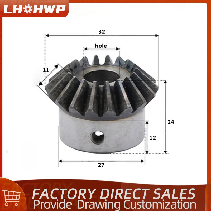 Bevel Gear 2M 15 Tooth Hole 8/10/12/14/15 Standard Hole 45 Steel Tooth Surface Quenching Bevel Gear Screw Hole Fixed