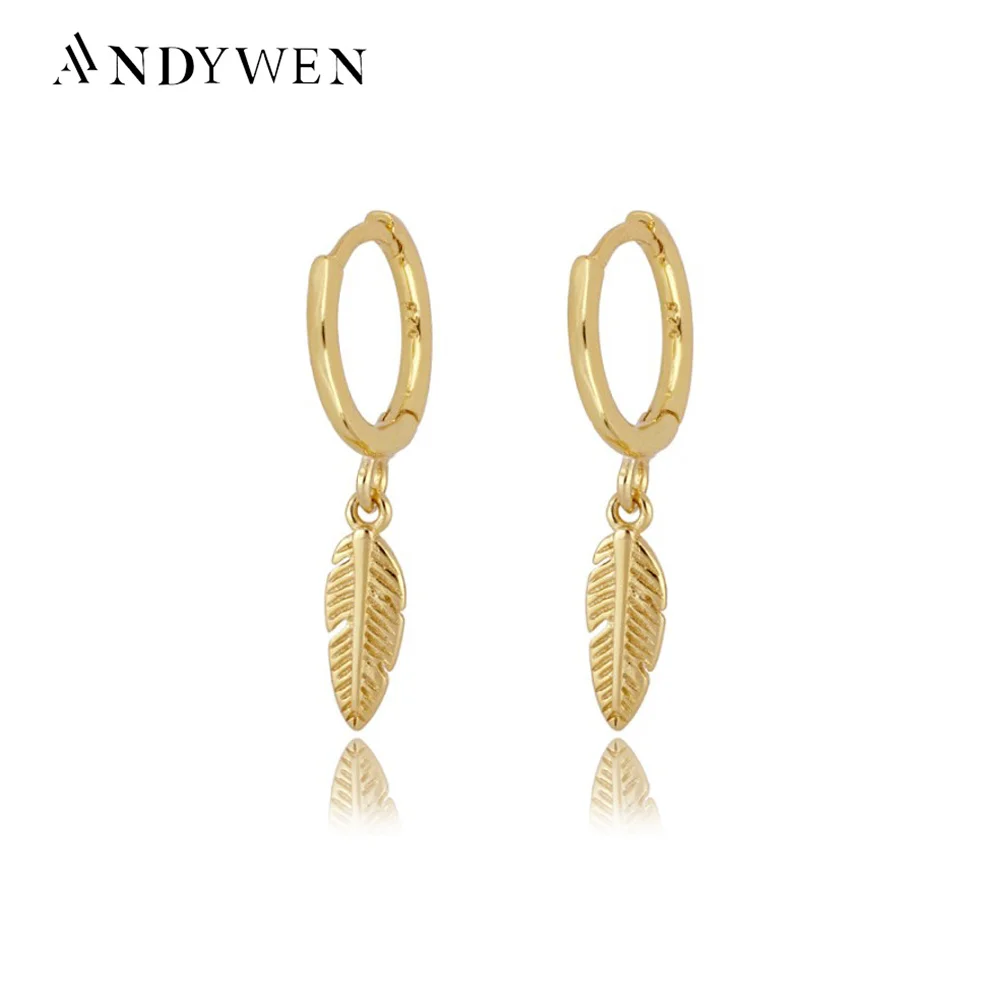 

ANDYWEN 925 Sterling Silver 8.5mm Leafs Drop Earring Pendientes Piercing Europeans Luxury Rock Punk Women Round Ring Jewelry