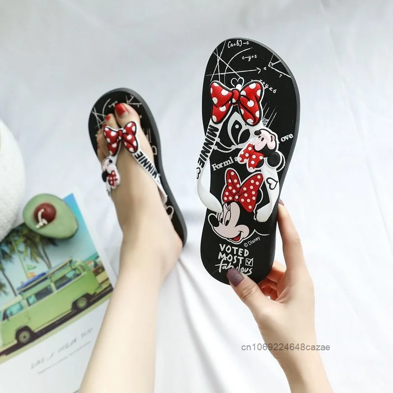 Disney Mickey Cartoon Flip Flops Female Summer New Fashion Non Slip Beach Slippers Korean Style Sweet Y2k Girl Casual Slippers