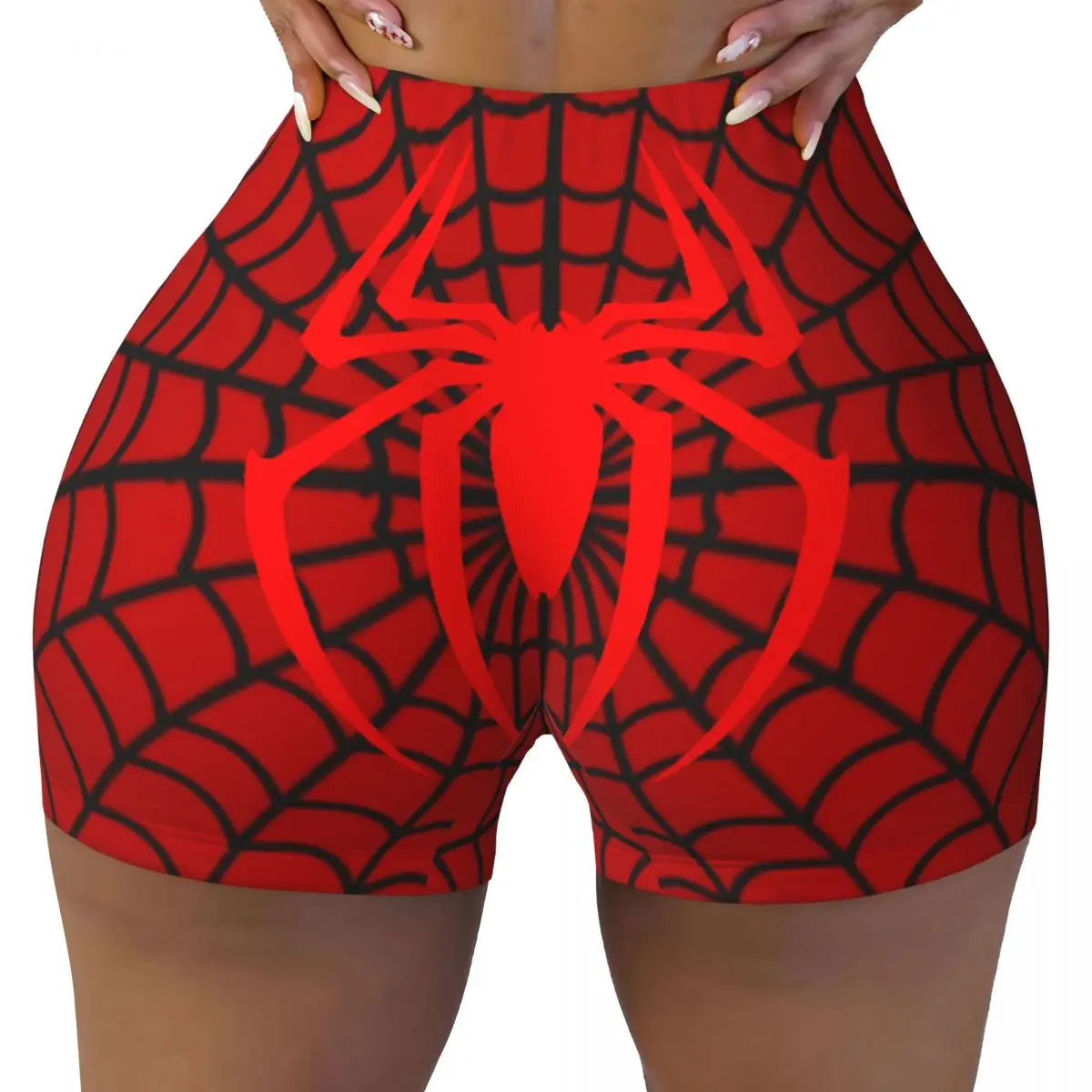 Custom Women Spiderman Cartoon Superhero Workout Yoga Shorts Gym Athletic Biker Running Shorts