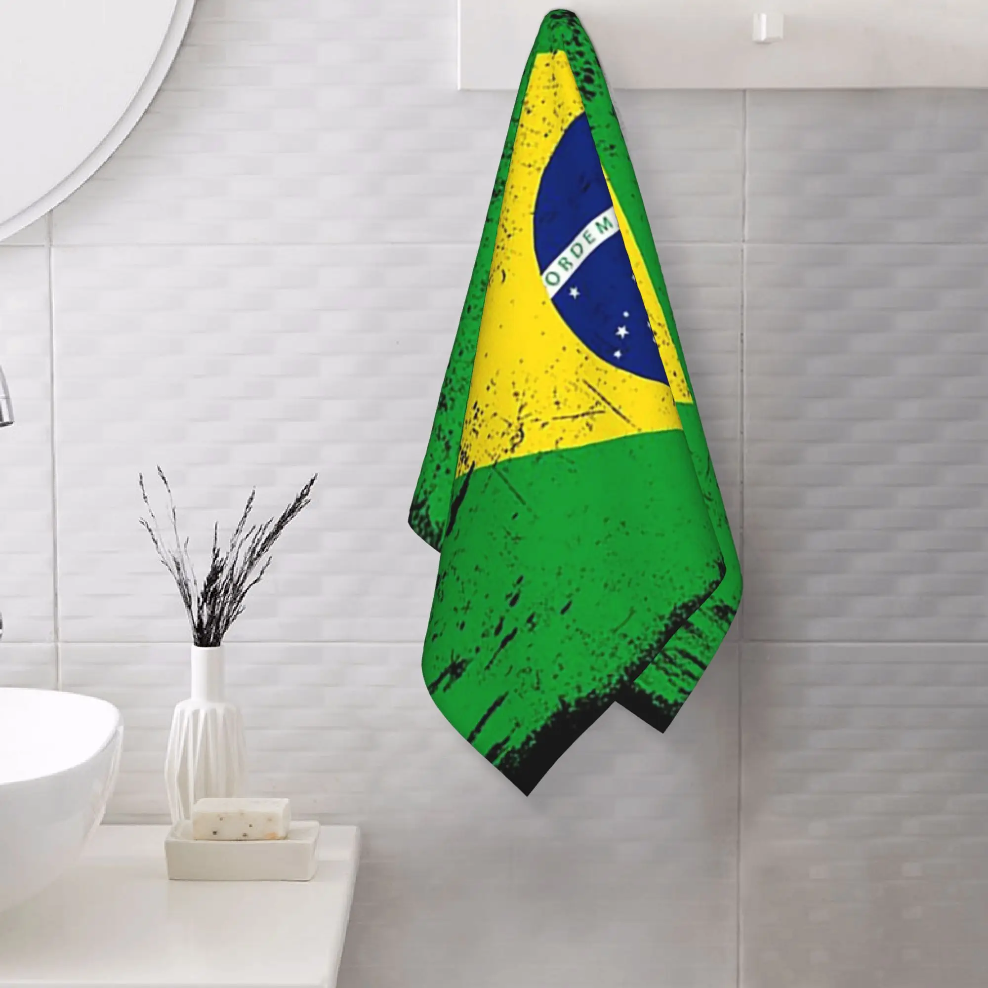 Custom Brazil Country Flag Brazil Tourist Brazil Country Team Soft Face Towel Quick Dry Pool Bath Cotton Towels Absorbent
