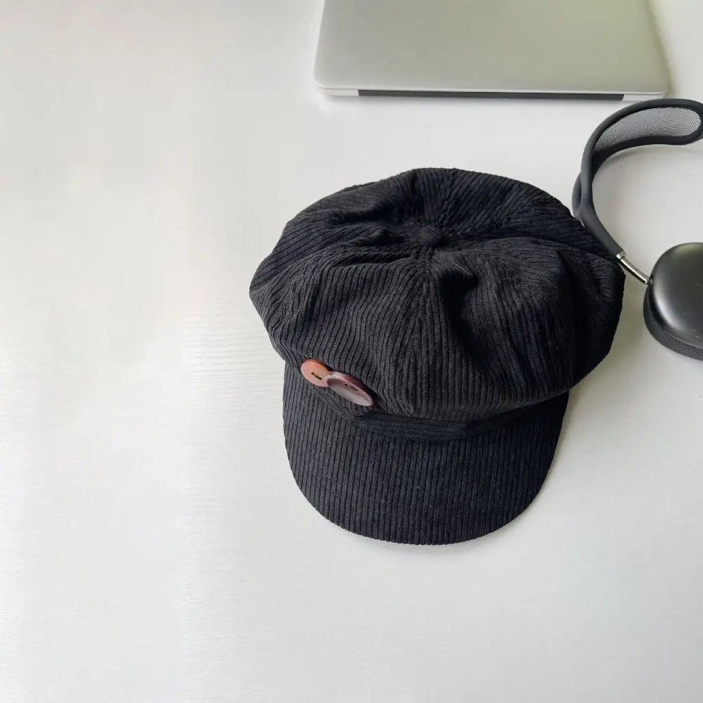Knopfdekoration, Cord-Baseballkappen, winddicht, warm halten, achteckige Mütze, Baskenmütze, verstellbare Zeitungsmütze für Damen und Mädchen