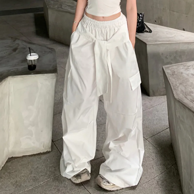 

Street cool pocket casual sweatpants new Spice Girls elastic waist personality lace-up loose cargo pants trend