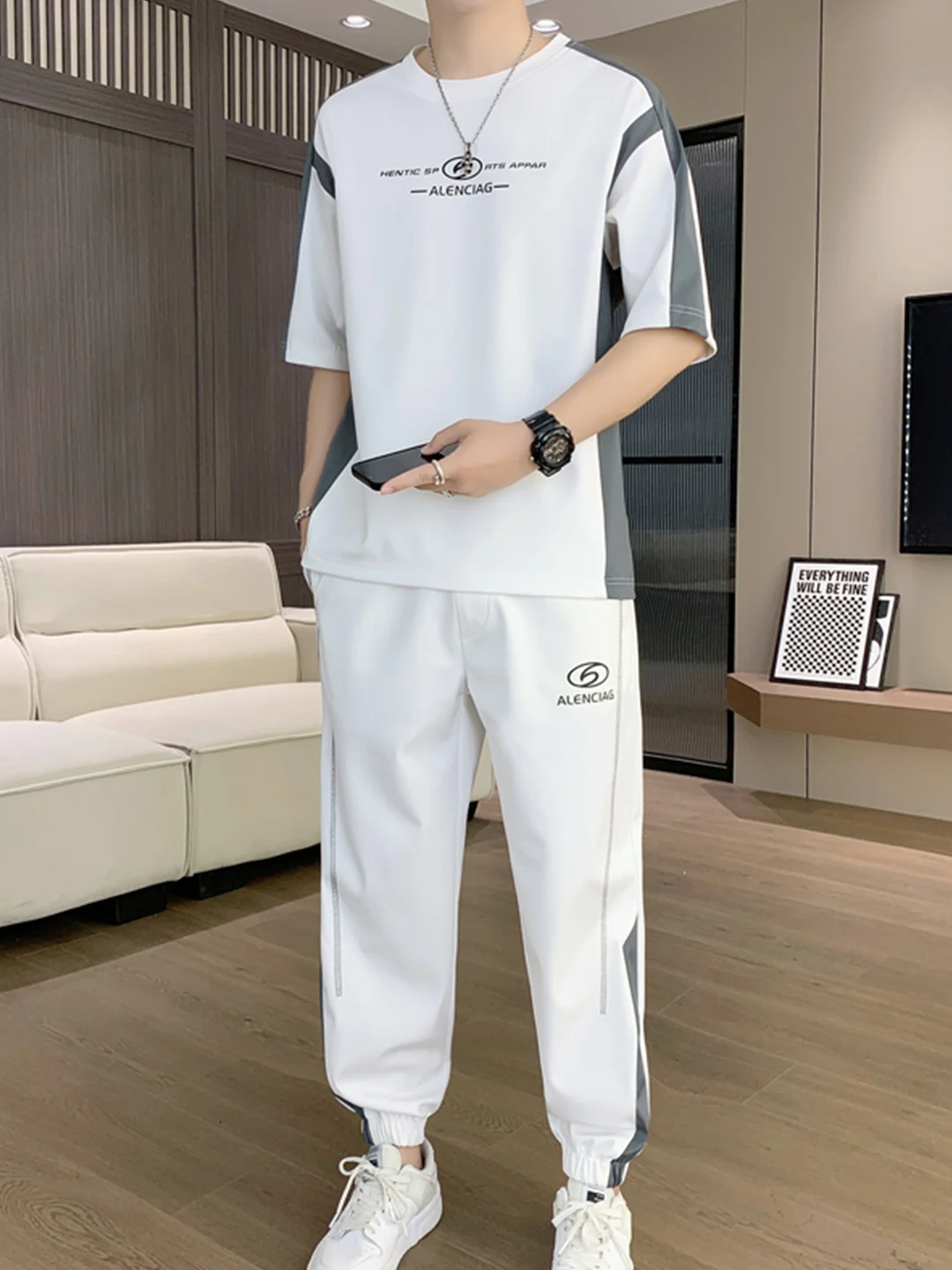 casual-sportswear-set-for-men-summer-short-sleeve-long-pants-thin-ice-silk-quick-dry-trendy-brand-teenage-polyester-fiber-t-s