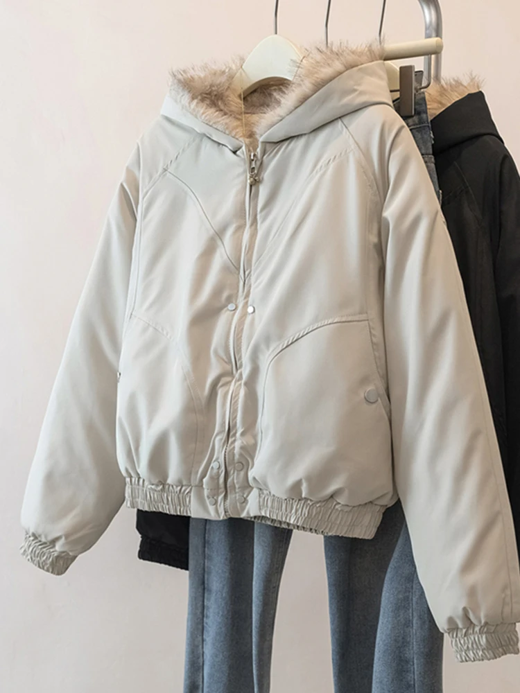 plus Size Thiened ort Cotton Jaet Women's Hooded Fur Collar Pilot Coat Autumn Winter New Sle Casual Cleanfit Design