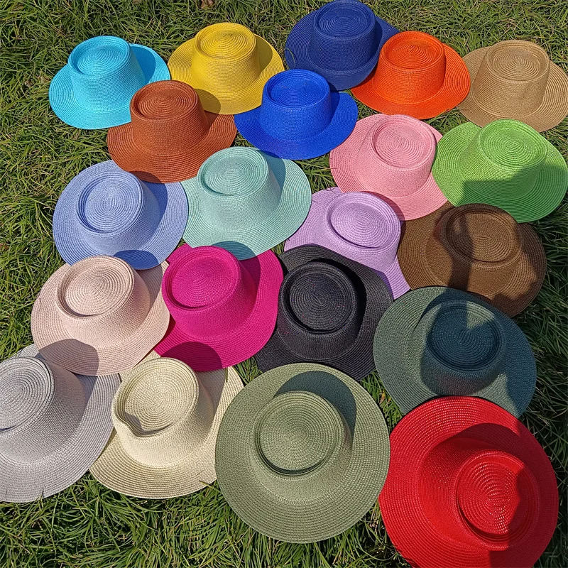 2023 concave-convex top straw hat candy color chain straw woven outdoor beach large eave sunshade sun hat straw hat шляпа женск