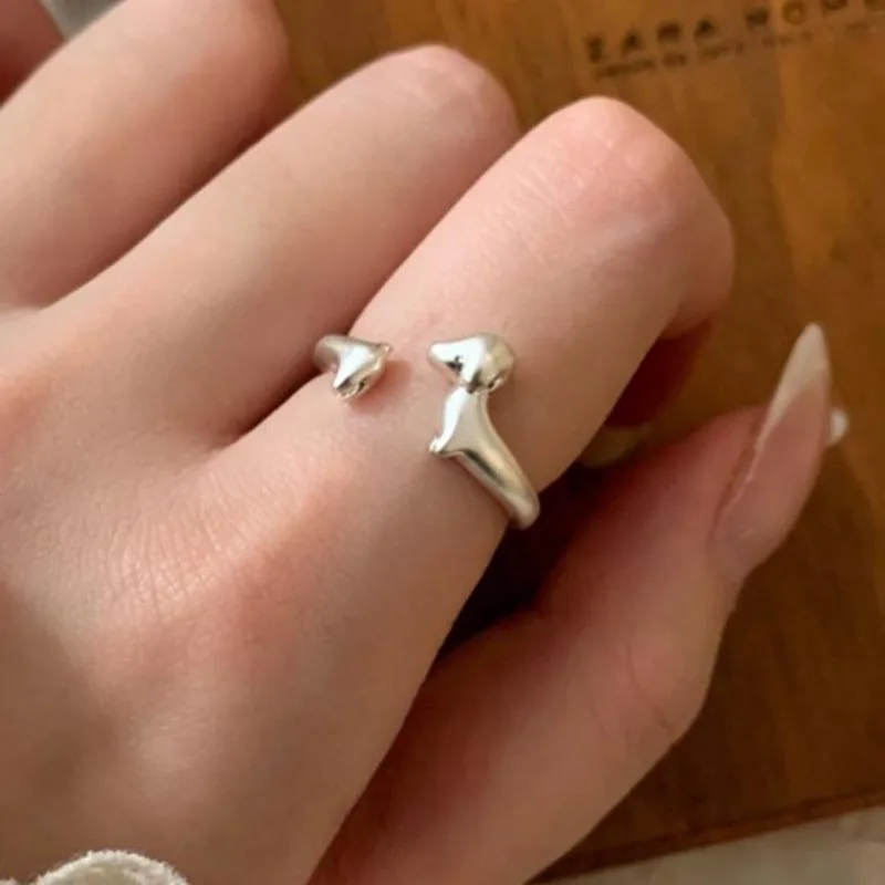 Matte Copper Dachshund Rings for Women Puppy Dog Open Band Minimalist Cartoon Pet Animal Stackable Ring Trendy Y2K Jewelry Gift
