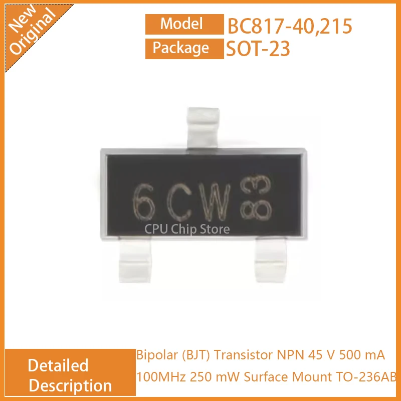 100Pcs/Lot  New Original  BC817-40,215  BC817-40  Bipolar (BJT) Transistor NPN 45 V 500 mA 100MHz 250 mW Surface Mount TO-236AB