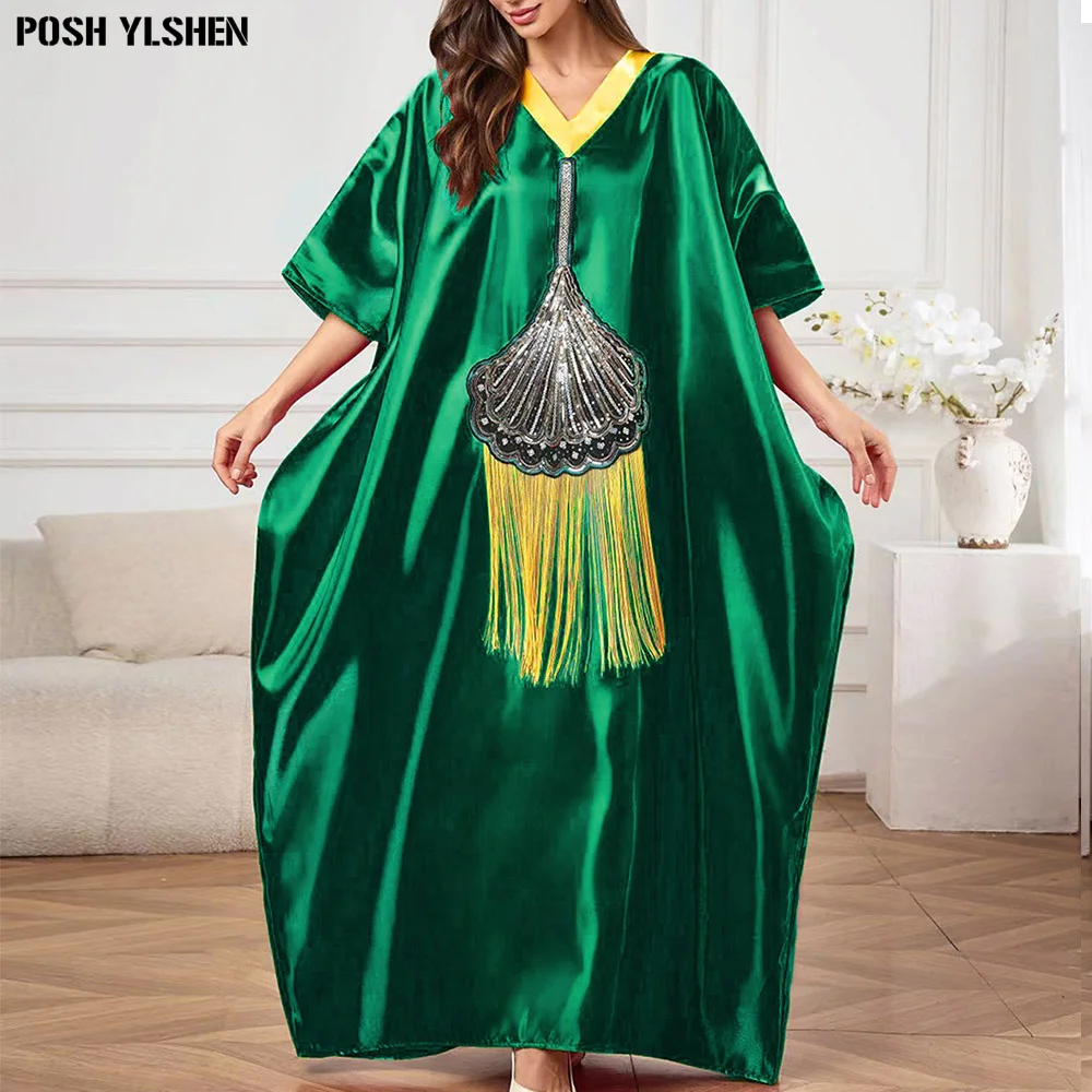 

African Dresses for Women 2026 African Clothes Dashiki Plus Size Sequin Tassel Africa Dress Robe Evening Abaya Long Muslim Dress