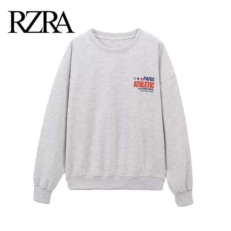 RZRA original 2024 autumn new women's commuter embossed letter printing round neck long sleeve loose sweatshirt