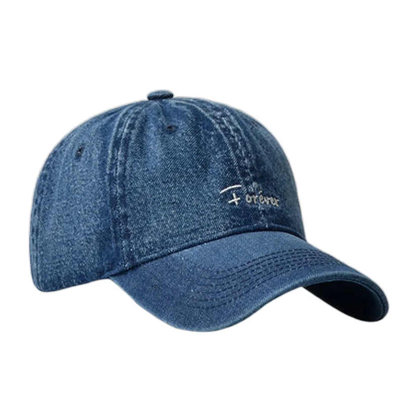 Unstructured Blue Denim Baseball Caps for Women Men Embroidery Texts 6 Panel Dad Hat