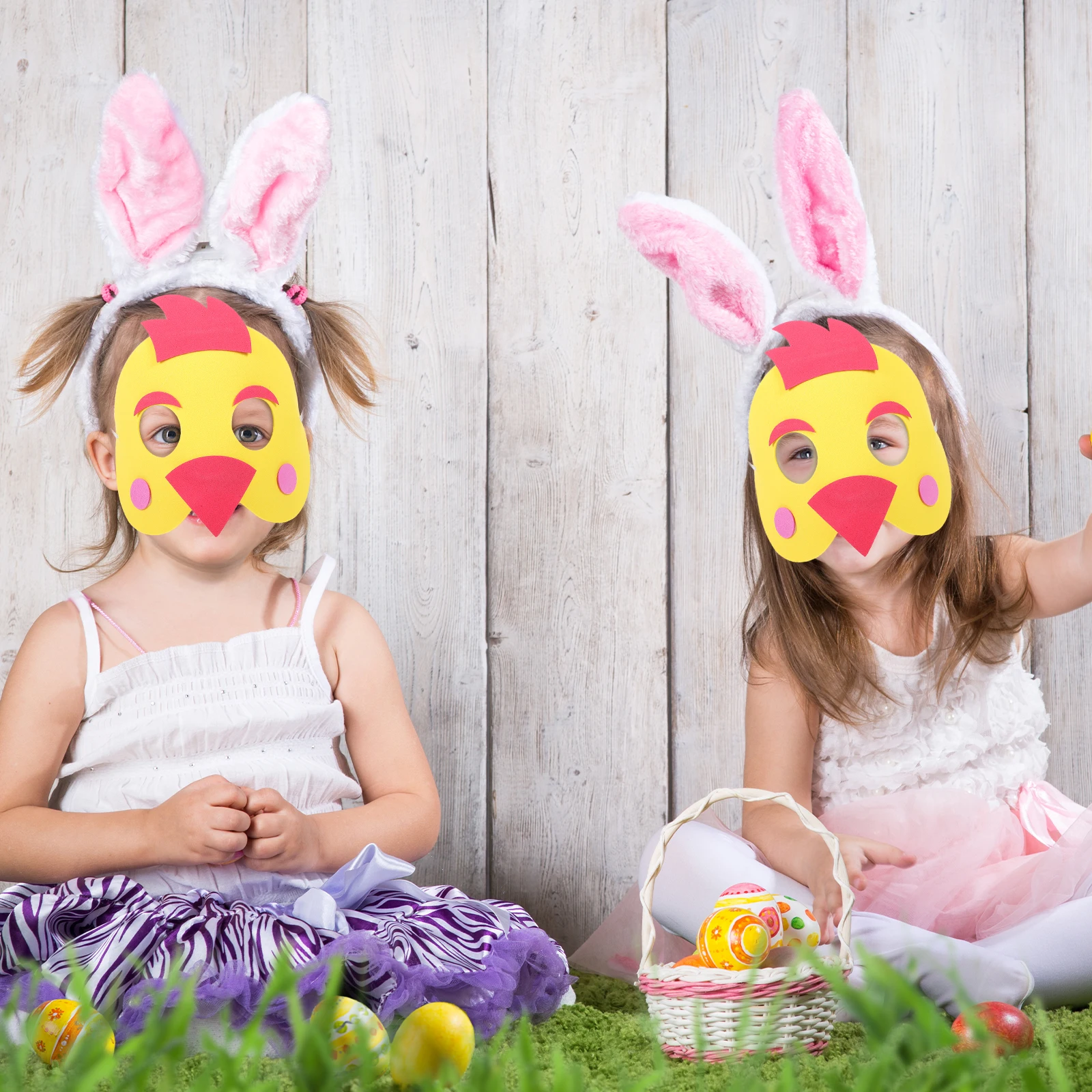 

4Pcs Non-woven Fabrics Masks Fancy Decorative Children's Performance Props Parents-child Campaign Cartoon Hen Props